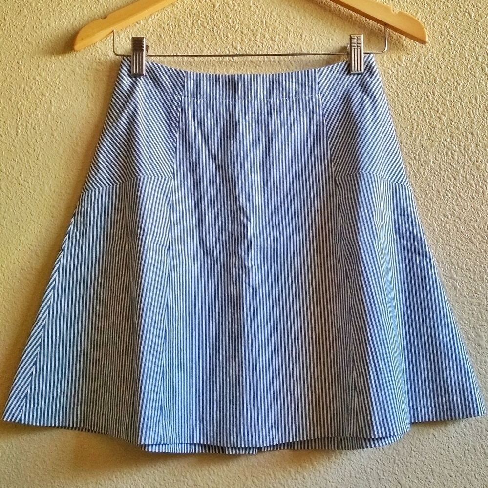 NWOT LOFT 00P Blue Pinstripe A-Line Flare Skirt